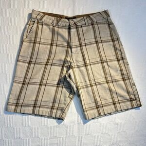 O'Neill Triumph Plaid Men's 34 Flat Front Boardshorts  10.5" Inseam Tan Brown